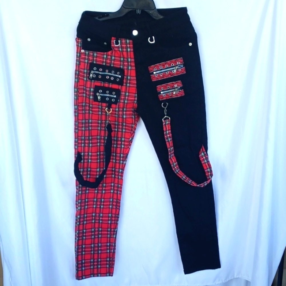 Enrica Men's Straight Slim two tone black & plaid Jeans, 30 x 28 ankle